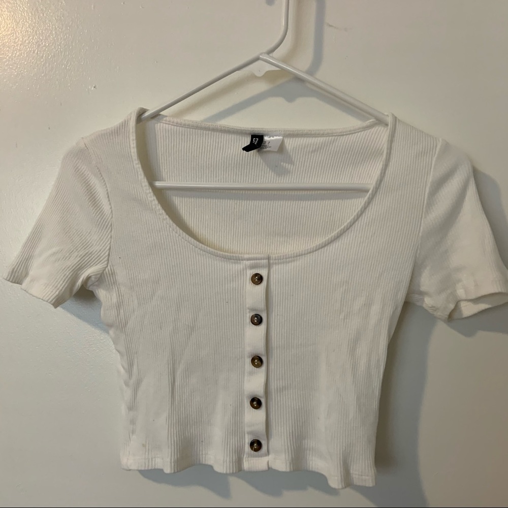 H&M White Button Up Crop Top - Size Small